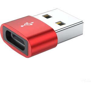 USB to USB C Adapter Type C Female to a Male Charger Converter (Red)